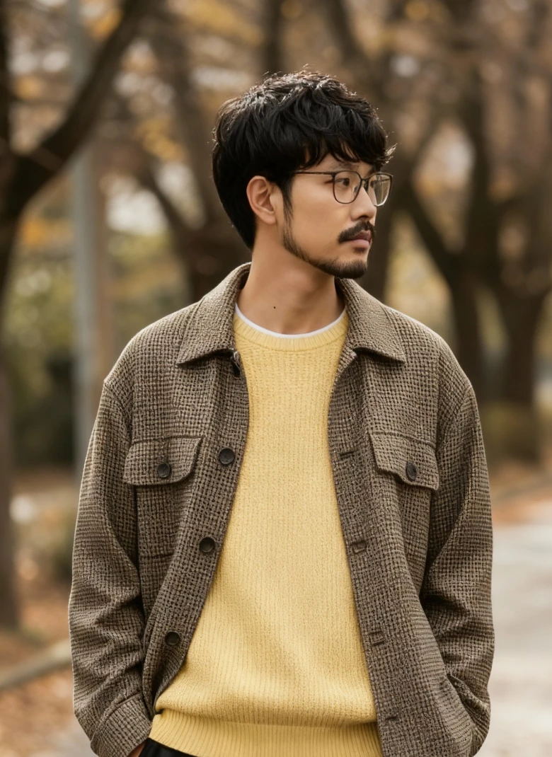 シンプルスクエアメガネ & Butter Yellow Styling